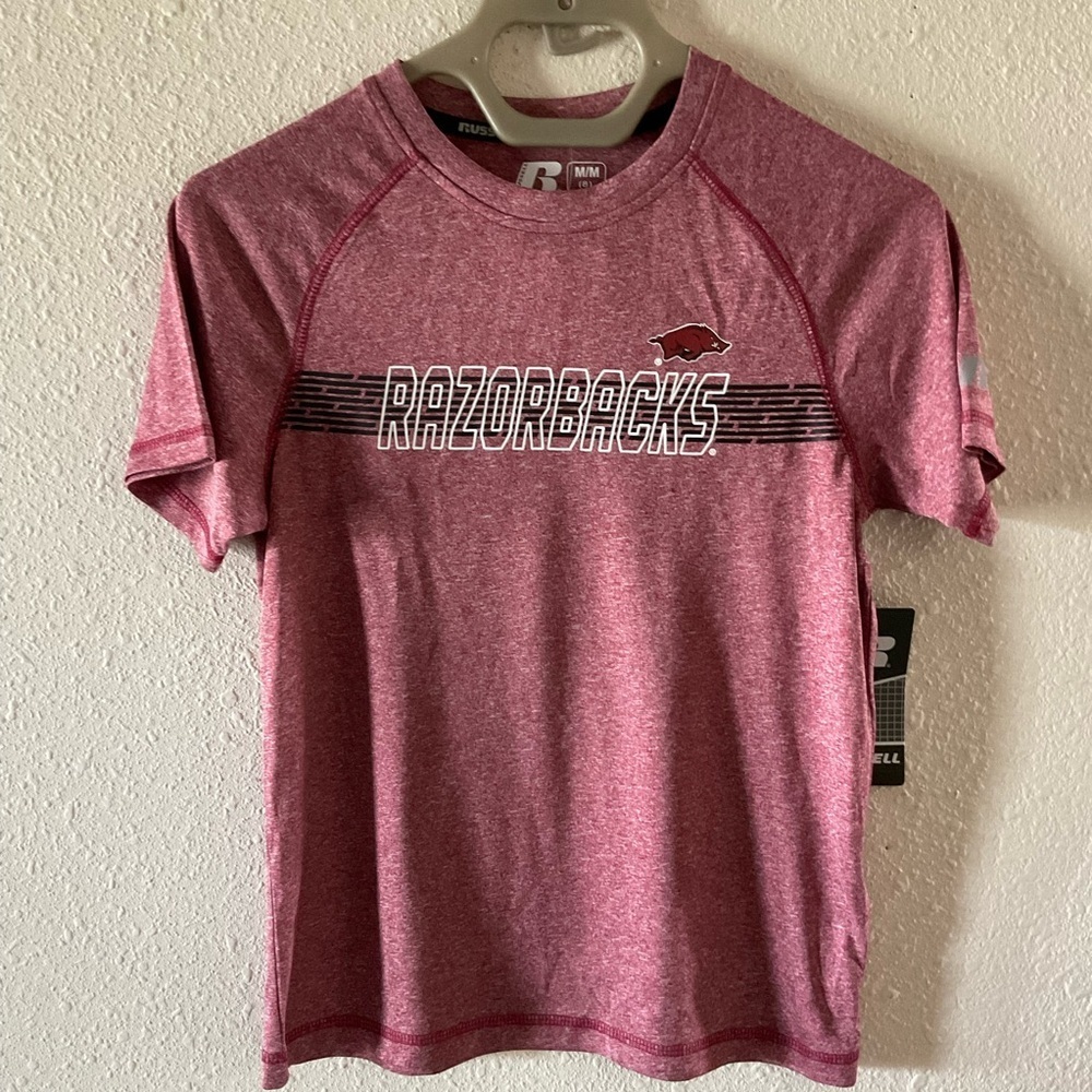 NWT Russell Athletic Arkansas Razorbacks Tee Shirt Red/Black/White Kid’s Size 8
